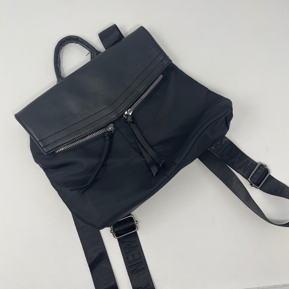 Botkier New York Black Nylon Backpack Logo Webbing Strap Tassel Zip Utility Chic